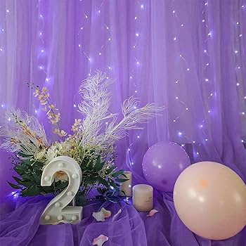 Amazon | パープル背景カーテン ライトストリング付き 結婚式